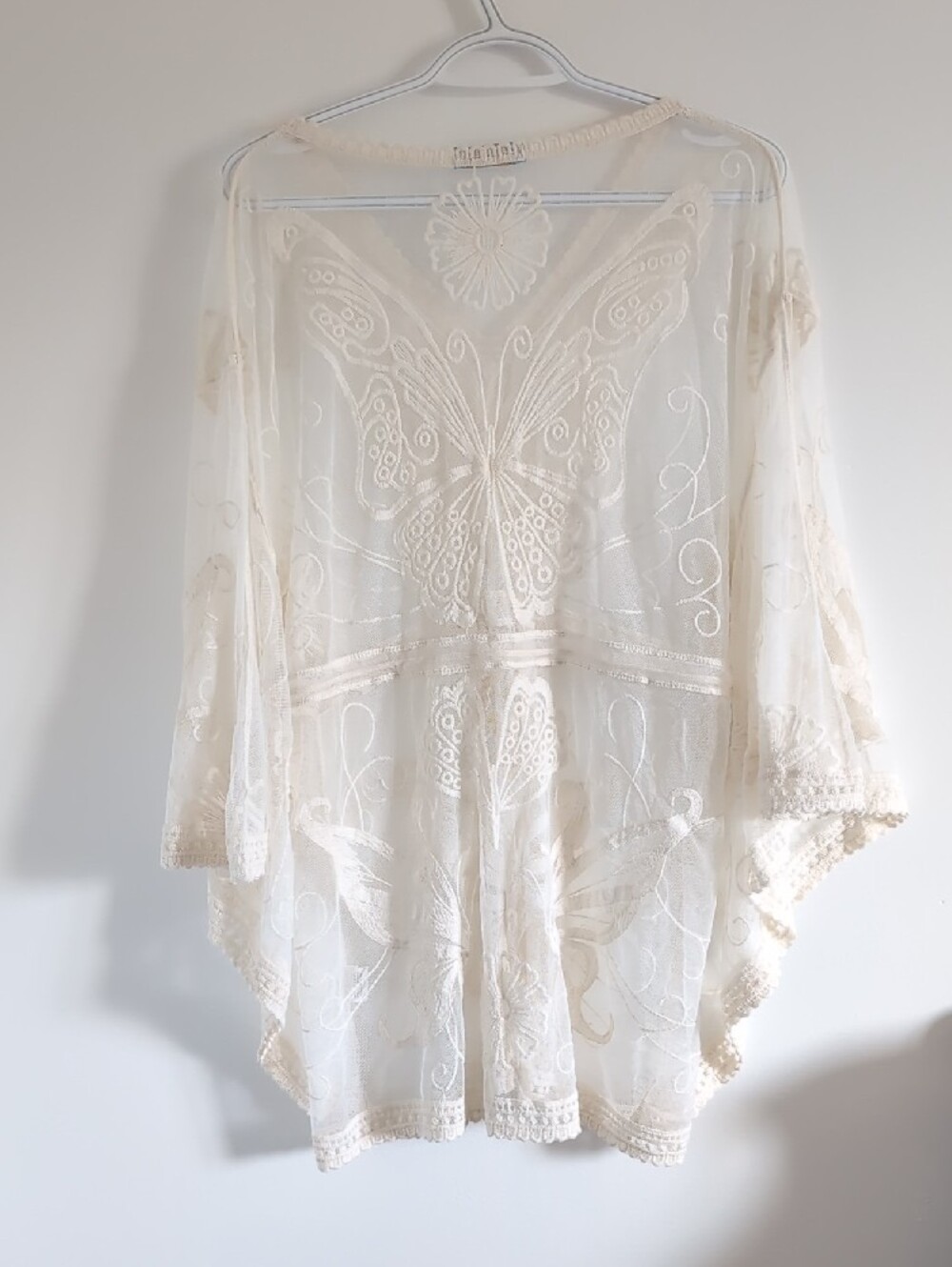 Boho Lace Embroidered Swim Coverup - Cream - Picture 5 of 7